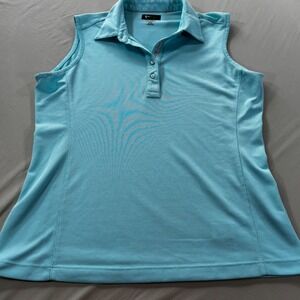 Greg‎ Norman Womens Medium M Play Dry Golf Sleeveless Polo Shirt Blue